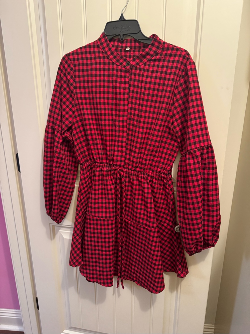 Russ Red and Black Plaid Long Sleeve Tunic Dress